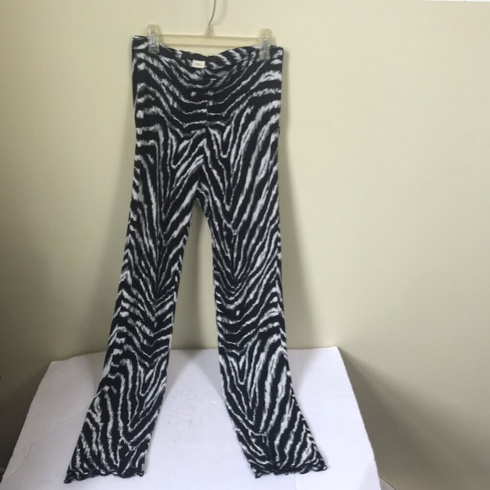 Yigal Azrouel Scallop Hem Zebra Y2K Pant High Rise Flare Animal Print Stretch 2